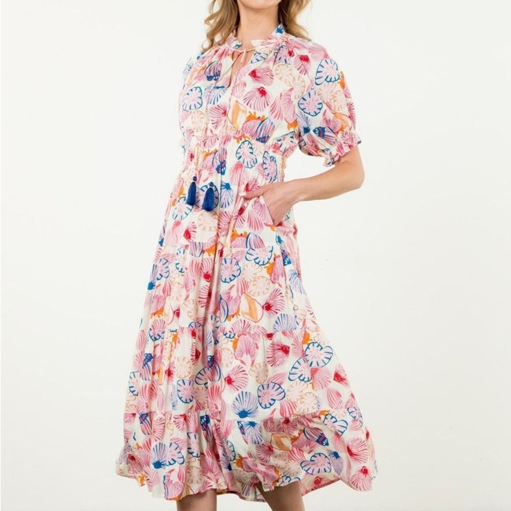 THML Colorful Shell Print Midi Dress